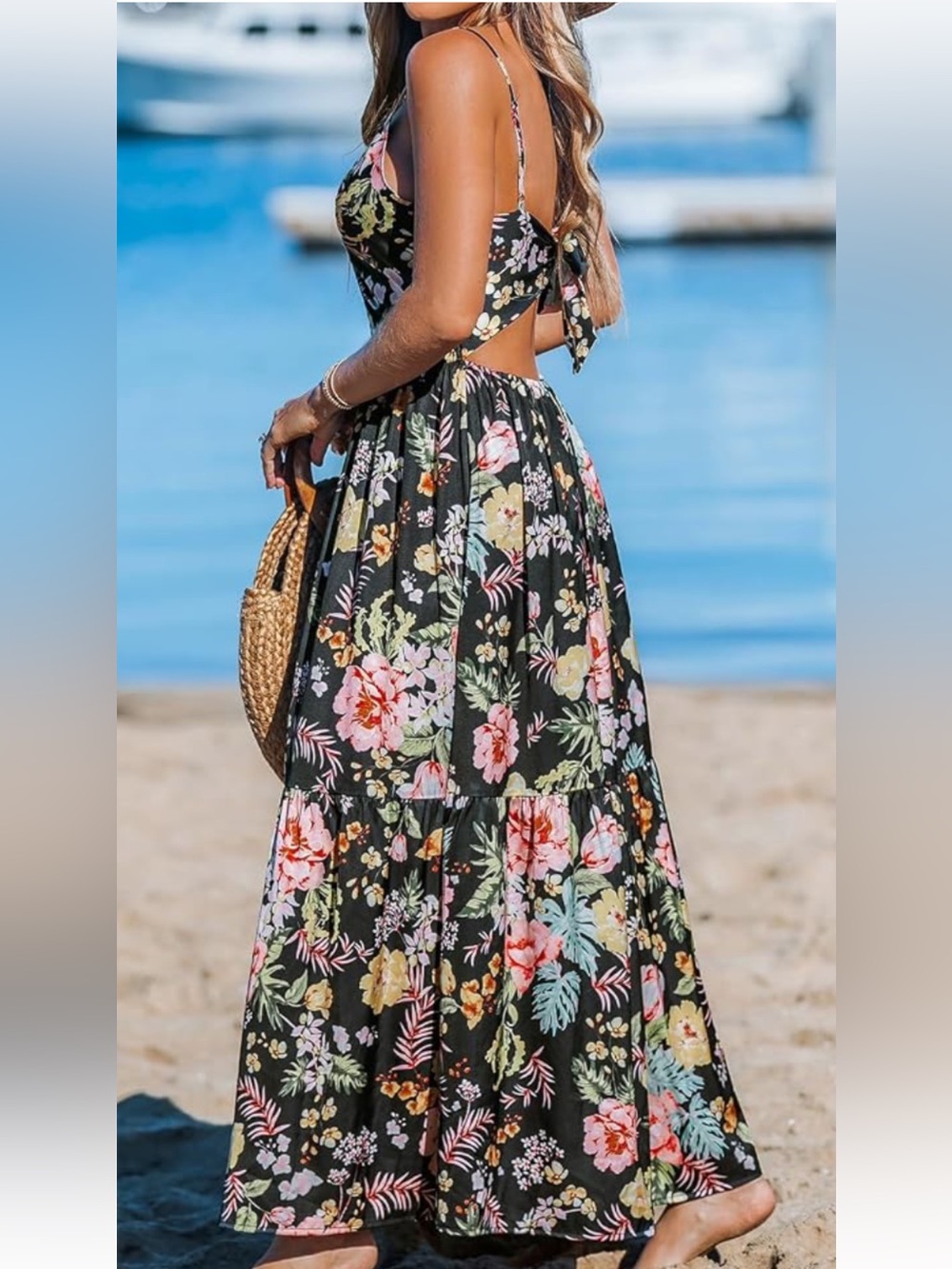 Cupshe Open Back Black Front Twist Keyhole Maxi Dress SZ S NWT